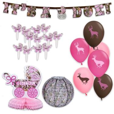 Imagem de Havercamp Decoração De Chá Bebê "É Uma Corça!"! Comemore A Menina Com Estilo 1 Faixa, 24 Palitos Cupcake, 16 Convites, 6 Balões Cervo, Lanterna Papel E Centro Mesa. Tema Caça Ao Ar Livre.