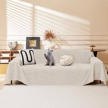 Imagem de MEoWwink Capa de sofá para 2 almofadas de sofá, capas de sofá seccionais, capas de sofá laváveis, resistentes à água, capa de sofá futon, 180 x 395 cm, branca