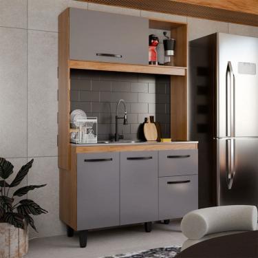 Imagem de Cozinha Compacta Isis 4 Portas 1 Gaveta Freijó/Cinza - Panorama Móveis