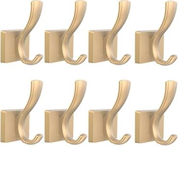 Imagem de TOFIIGREM Ganchos dourados para ganchos de toalha de parede, ganchos de metal grosso resistente para pendurar chave, roupão, chapéu, mochila, ganchos de parede para banheiro, cozinha, garagem, anzóis (pacote com 8, ouro)