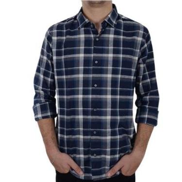 Imagem de Camisa Masculina Ogochi Casual Slim Xadrez Azul Marinho-Masculino