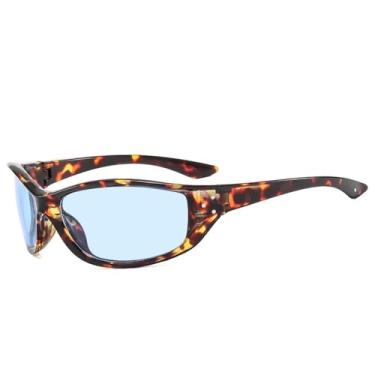 Imagem de Óculos de sol estilo olho de gato retrô, cor de doce, feminino, esportivo, punk, masculino, tendência (azul leopardo)