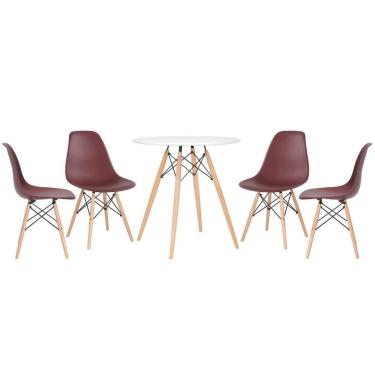 Imagem de Mesa Redonda Eames 70 Cm Branco + 4 Cadeiras Eiffel Dsw Marrom