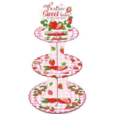 Imagem de Keluna Decorações de festa de chá de bebê de morango – 3 níveis A Berry Sweet Baby is On The Way Suprimentos de lembrancinha de festa com tema de cupcake doce decoração de aniversário para crianças e