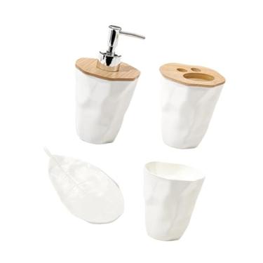 Imagem de IEUDNS Conjunto de acessórios para banheiro, conjunto prático de banheiro de hotel, decoração de fazenda, 4 peças para penteadeiras, amigos, apartamento, Branco