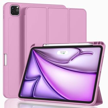 Imagem de ZryXal Nova Capa Para Ipad Air 13" M3 2025/M2 2024 Com Porta-Lápis, Suporte Triplo, Parte Traseira Inteligente Em Tpu Macio, Função De Despertar/Repouso Automático (Violeta-Claro Vermelho)