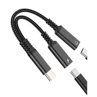Imagem de Adaptador de fone de ouvido USB C (2 em 1) carregador duplo tipo C divisor de cabo de áudio DAC para Apple iPhone 16 15 compatível com Samsung S25 para iPad, fones de ouvido AUX, conversor de porta de