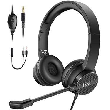 Imagem de Fones de ouvido com microfone para laptop, fone de ouvido com fio de 3,5 mm Fones de ouvido com cancelamento de ruído super leves com controle de volume e mudo em linha, fone de ouvido PC perfeito para sala de aula, casa ou escritório