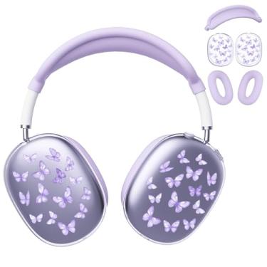 Imagem de BlHMCASE Capa de fone de ouvido para AirPods Max, lindas capas para fones de ouvido com borboleta Y2K, capa roxa de silicone para fones de ouvido para Apple AirPods Max