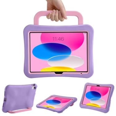 Imagem de Capa infantil para iPad (A16) 11ª/10ª geração 2025/2022, leve, resistente, à prova de choque/à prova de quedas com alça/suporte, capa adequada para crianças para iPad 11/10 (rosa roxo)