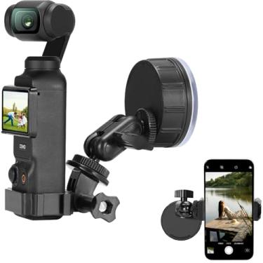 Imagem de AMAZEAR Suporte de ventosa para acessórios de câmera de ação GoPro, DJI OSMO Pocket 3 POV, trava rápida para vidro, azulejo, superfície superior de ferro para montagem magnética, preto