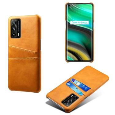 Imagem de Capas Compatível com OPPO Realme X7 PRO Ulrta,tampa protetora de couro falso,design de saco de cartão com 2 fendas de cartão atrás,proteção anti-impressão digital e anti-gota-Yellow