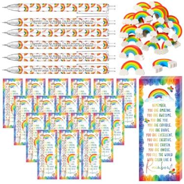 Imagem de AmazingSpark 60 Sets Inspirational Rainbow Retractable Pencil with Motivational Rainbow Eraser and Encouragement Bookmark Card Gift for Students Teacher Classroom Awards Back to School Supplies