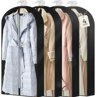 Imagem de AURUZA Pacote Com 4 Sacos Transparentes De 60" Para Pendurar Roupas, Guardar Ternos, Capas Viagem Roupas Reforços 4", Casacos, Jaquetas, Camisas, Vestidos E Suéteres, Pretos