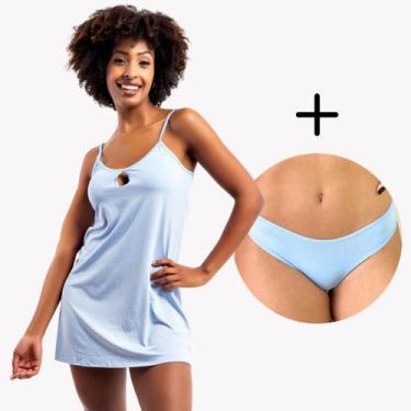 Imagem de Kit Camisola Feminina Curta Conforto + Calcinha Cores - Viére, GG, Azu