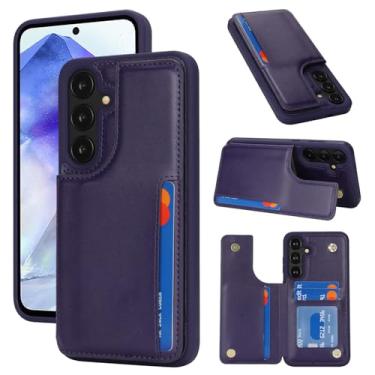 Imagem de iCoverCase Capa compatível com Samsung Galaxy A55 5G com porta-cartão, capa carteira para mulheres e homens [bloqueio RFID] capa protetora de couro PU para celular A55 (roxo escuro)