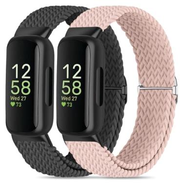 Imagem de Oanux Pulseira de reposição de nylon trançado elástico compatível com Fitbit Inspire 3/Fitbit Inspire 2, pulseira de reposição esportiva para mulheres e homens Inspire 3/2