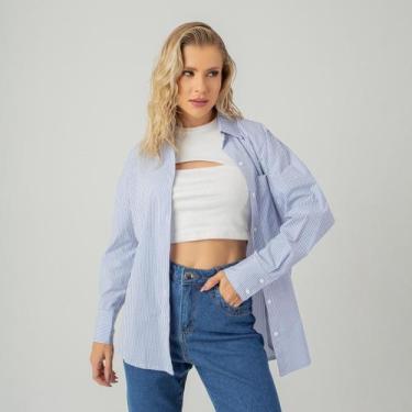 Imagem de Camisa susie oversized listrada feminina - Susie Modas, Azul escuro, M