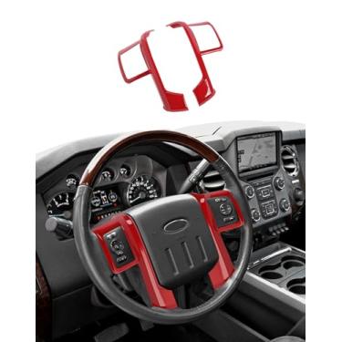 Imagem de Hoolcar Acabamento da tampa do volante do console central interno compatível com Ford F250 F350 F450 F550 2008-2016, para Ford Expedition 2007-2012, vermelho