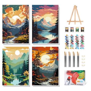 Imagem de Kit de pintura emoldurada por números para adultos iniciantes com cavalete de madeira, pintura do parque nacional por números com moldura, kits de pintura de paisagem para adultos por números em tela