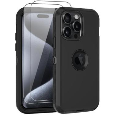 Imagem de Aimoll-88 Capa para iPhone 15 Pro de 6,1 polegadas, com protetor de tela x2, capa protetora antiarranhões resistente de grau militar, capa de celular rígida à prova de choque para iPhone 15 Pro (preta