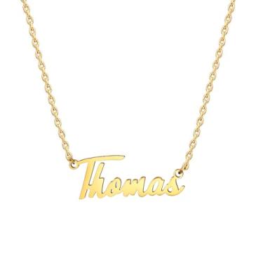 Imagem de MOMOL Colar com nome de aço inoxidável banhado a ouro 18 K, colar personalizado com nome personalizado, colar de placa de identificação para mulheres, Small, Banhado a ouro, Sem Pedra Preciosa