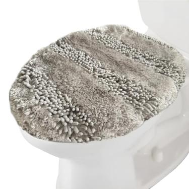 Imagem de Tampa de vaso sanitário de microfibra macia de chenille, capas de assento laváveis na máquina, 58 x 40 cm, suporte de borracha fica no lugar, serve na maioria das tampas redondas, alongadas e