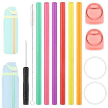 Imagem de Kit de Reposição para Garrafa Owala FreeSip 24oz 32oz, Inclui 2 Tampas de Reposição 2 Anéis Vedação 6 Canudos 1 Chave Fenda & 1 Escova Limpeza (Rosa)
