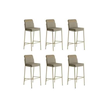 Imagem de Banqueta de Cozinha Duo 1753 Kit 6 Un Dourado/Linho Bamboo/Courano Bamboo - Carraro