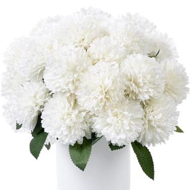 Imagem de SITUMEIZI 12 peças de flores artificiais brancas de crisântemos, flores, flores, falsas, mães, seda, para casamento, casa, cozinha, decoração, arranjo floral