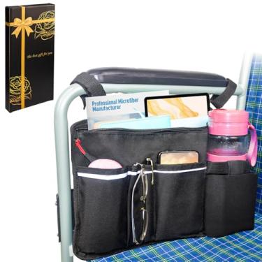 Imagem de Bolsa lateral para cadeira de rodas com suporte de copo, bolso lateral para cadeira de rodas, bolsa de apoio de braço para cadeira de rodas, acessórios para andador, andador, scooter elétrica