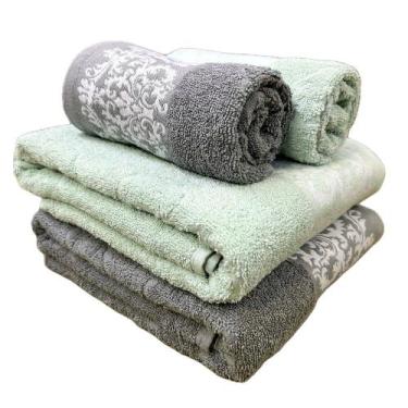 Imagem de Jogo/Kit 2 Toalhas Banhão Corttex Gigante Barra Jacquard + 2 Toalhas d