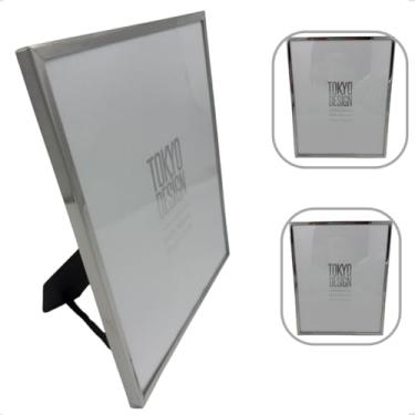 Imagem de Porta Retrato Tokyo Design, 20x25 cm, Aço Inox, Vidro, Horizontal e Vertical, para Mesa e Estante (Prata Brilhante)
