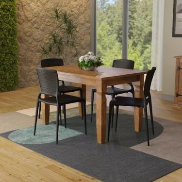 Imagem de Conjunto Mesa Madeira Maciça Marin Brasil 4 Cadeiras Safira Preta Tram