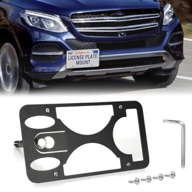 Imagem de Moldura frontal sem furadeira compatível com Mercedes-Benz GLE e ML Class 2015-2019 Suporte de gancho de reboque para placa de carro antifurto Capas de etiqueta de carro à prova de ferrugem