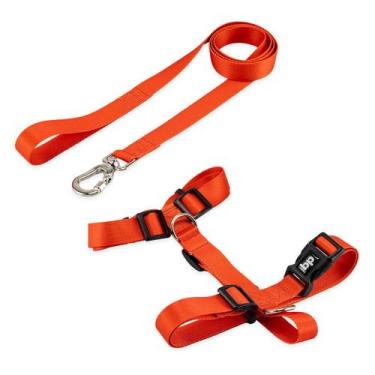 Imagem de Coleira Peitoral Com Guia Para Cachorro Cães Basic Pet, vermelho, P