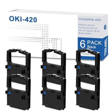 Imagem de OKI-420 Fita preta 42377801 Substituição para OKIDATA 400 420, para Microline 420, 421, 490, 491, ML420, ML421, ML490, ML491 (pacote com 6)