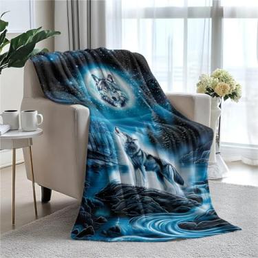 Imagem de Cobertor de lã de lobo azul 127 x 152 cm para sofá cama, cobertor de flanela de microfibra super macio e aconchegante leve para mulheres, homens e crianças