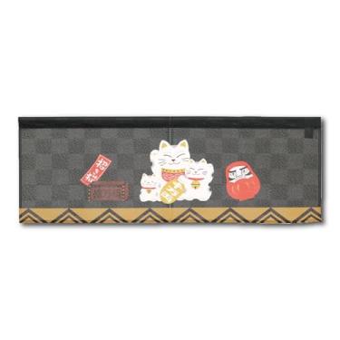 Imagem de Cortina Noren japonesa com design Daruma – Divisória de entrada de comprimento curto – Tecido de renda tradicional – Feito no Japão – para decoração de cozinha, entrada ou quarto – 85 cm x 30 cm