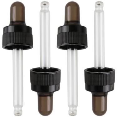 Imagem de PIPIBA Pacote com 4 conta-gotas de vidro de 15 ml para frascos de óleo essencial (pescoço 18-415) - ponta redonda, feita em Taiwan com silicone SILASTIC RBL-9200-50 para estabilidade química e
