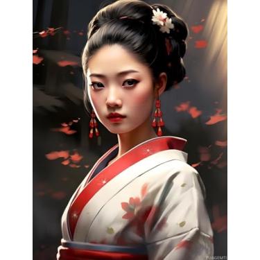 Imagem de PUAGEMTI Kits de pintura artística de diamante japonês 5D para adultos, pinturas estéticas de gueixa japonesa com pontos de diamante para iniciantes, decoração de parede de casa, presentes 30 x 40 cm