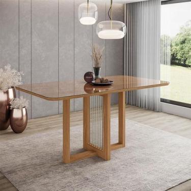 Imagem de Mesa de Jantar Natalí 160 cm Ambiente Canto Arredondado com Vidro Natu