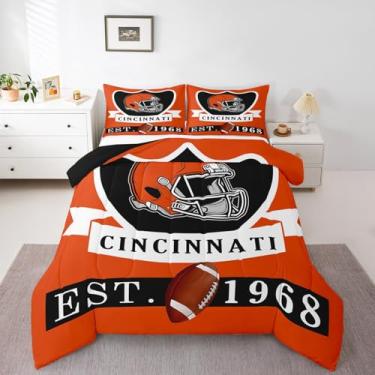 Imagem de Erosebridal Jogo de cama casal Cincinnati, decoração de quarto de futebol americano, 3 peças, inclui 1 edredom e 2 fronhas