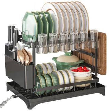 Imagem de Escorredor de Louça Inox Modular com Porta Pratos, Talheres e Copos (Preto)