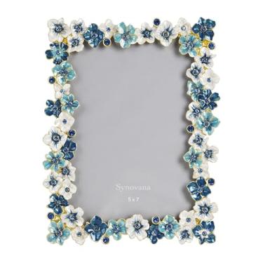Imagem de Synovana Porta-retrato floral azul 12 x 18 cm para exibição de mesa, design decorativo de flores para decoração de casa