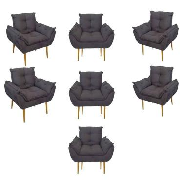 Imagem de Kit 07 Poltronas Decorativas Opala Retro Consultório Suede Cinza