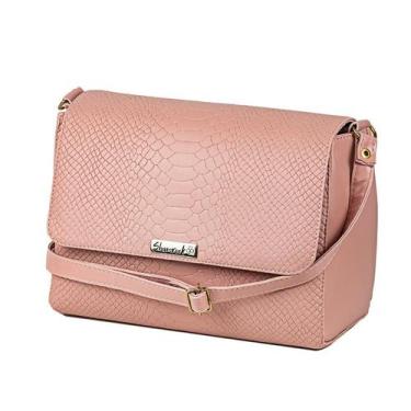Imagem de Bolsa Feminina Baú Transversal Croco Texturizado Rosa Lançamento - Sha