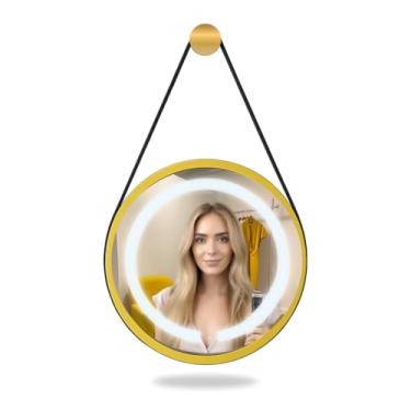 Imagem de ESPELHO ADNET ILUMINADO REDONDO 40CM DOURADO C/ALÇA CARAMELO TOUCH LED 6000K