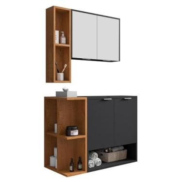 Imagem de Gabinete Banheiro Ibiza 2 Portas Armario 2 Portas Espelheira Preto Fosco/naturale