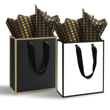 Imagem de Yampahpa Pacote com 24 sacos de presente com alça e papel de seda, sacos de lembrancinha para chá de panela, casamento, aniversário, formatura, chá de bebê